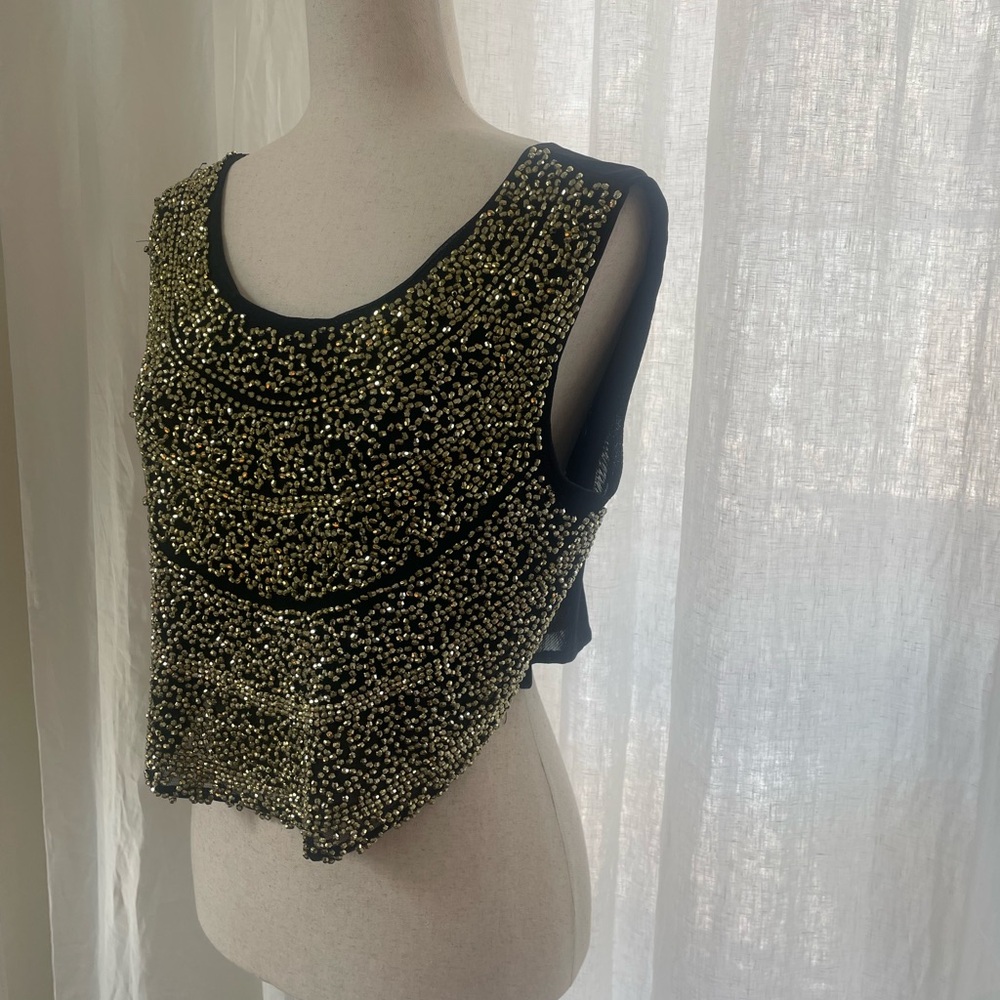 Elegant Black and Gold Beaded Women's Top